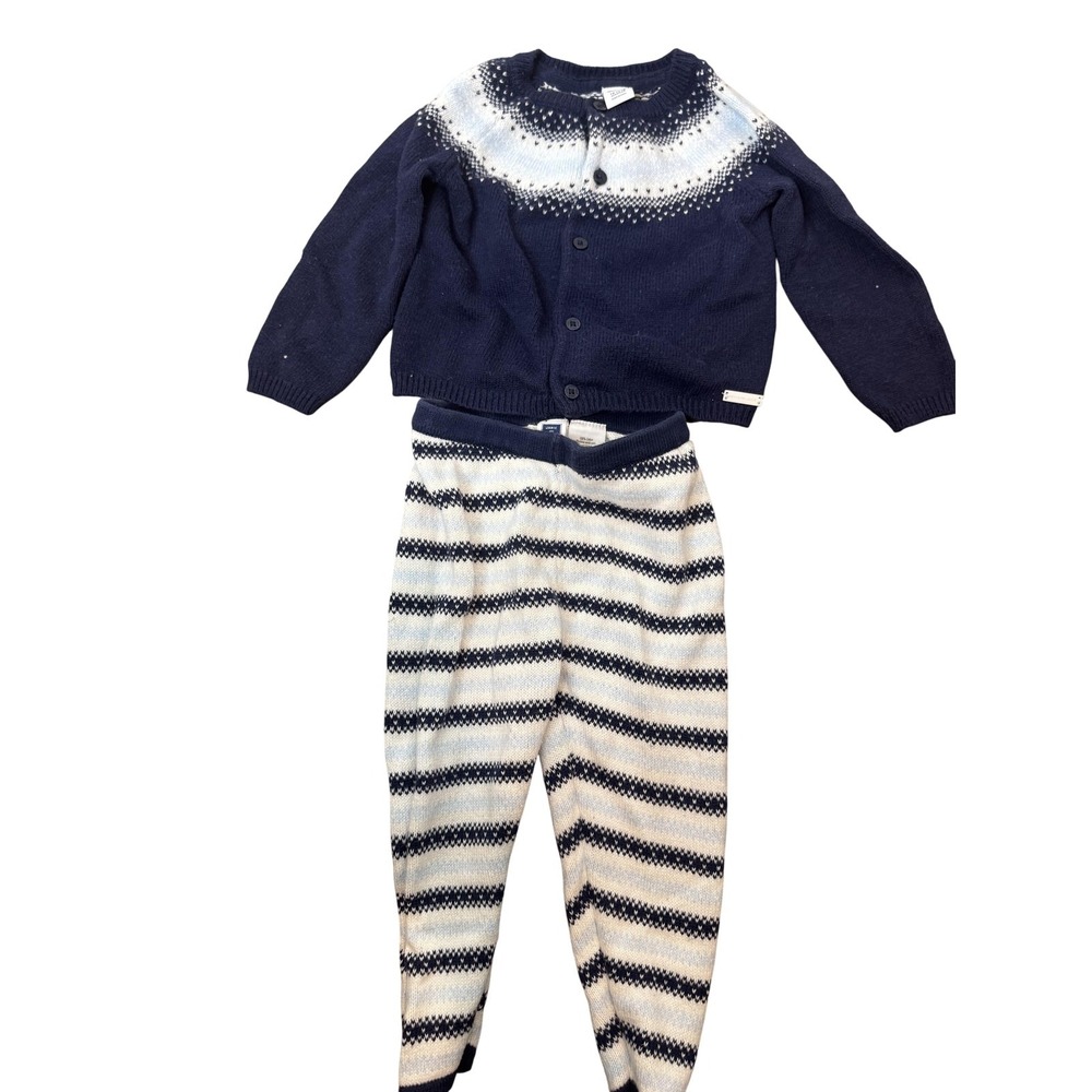 Janie And Jack Sweater‎ Pants Set Baby Boys 12-18M Blue Fair Isle Knit Winter